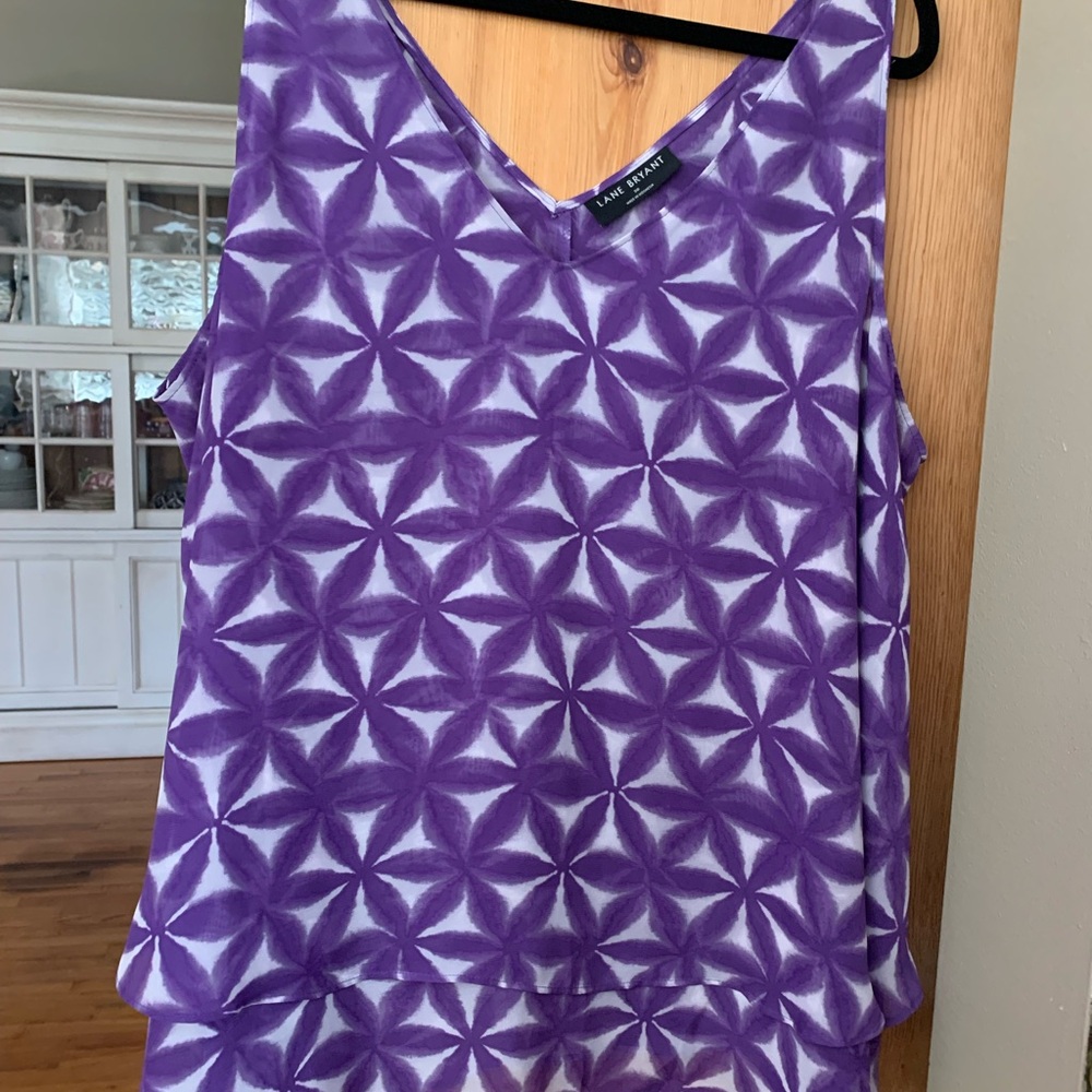Worn once ! Lane Bryant Purple and White Floral Flowy V-Neck Top. Size 20